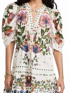 farm rio x anthropologie long-sleeve ruffle-shoulder shift mini dress Farm Rio x Anthropologie Long-Sleeve Ruffle-Shoulder Shift Mini Dress at MarketFair Shoppes in Princeton, NJ